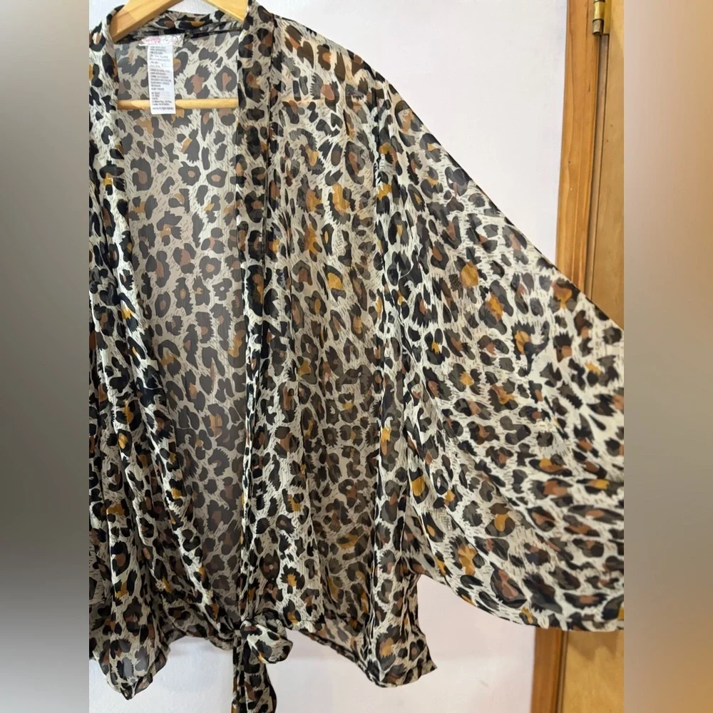 Free People Animal Print Oversized Tie Front Kimono Blouse